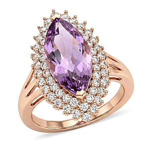 EverTrue Rose De France Amethyst and White Zircon 4.90 ctw Crown Radiance Ring in 18K RG Plated (Size 10.0)
