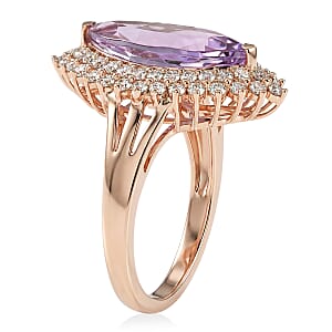 EverTrue Rose De France Amethyst and White Zircon 4.90 ctw Crown Radiance Ring in 18K RG Plated (Size 6.0)