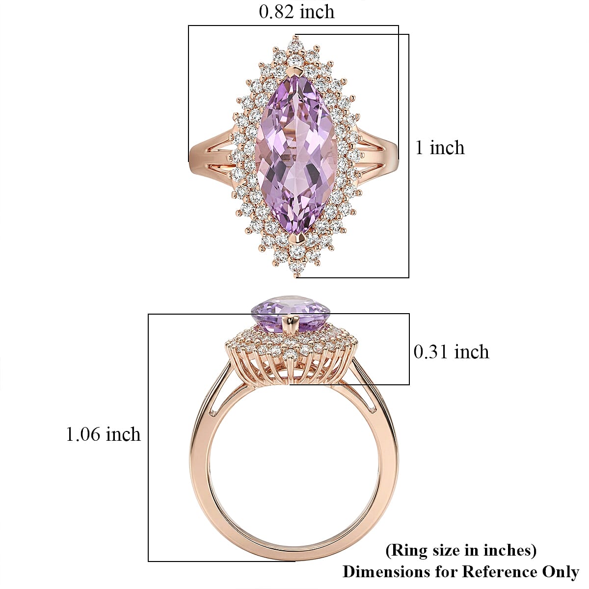 EverTrue Rose De France Amethyst and White Zircon 4.90 ctw Crown Radiance Ring in 18K RG Plated (Size 6.0) image number 5