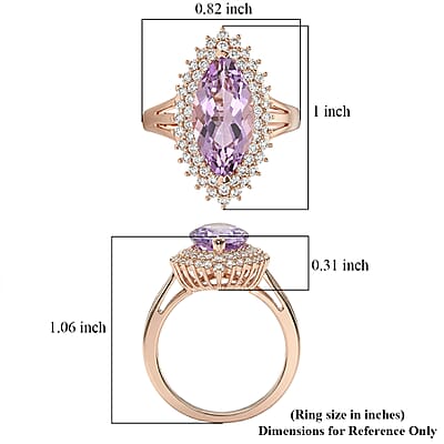 EverTrue Rose De France Amethyst and White Zircon 4.90 ctw Crown Radiance Ring in 18K RG Plated (Size 6.0)