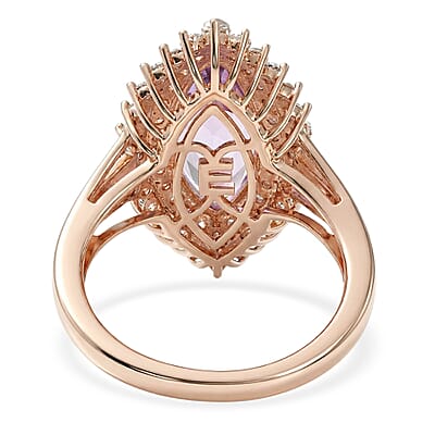 EverTrue Rose De France Amethyst and White Zircon 4.90 ctw Crown Radiance Ring in 18K RG Plated (Size 7.0)