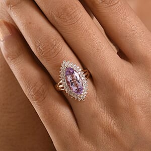 EverTrue Rose De France Amethyst and White Zircon 4.90 ctw Crown Radiance Ring in 18K RG Plated (Size 9.0)