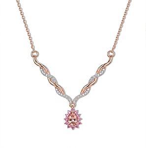 D'Joy Premium Blush Tourmaline and Multi Gemstone 1.00 ctw Blush Leafline Necklace in 18K Vermeil Rose Gold Over Sterling Silver (18 Inches)