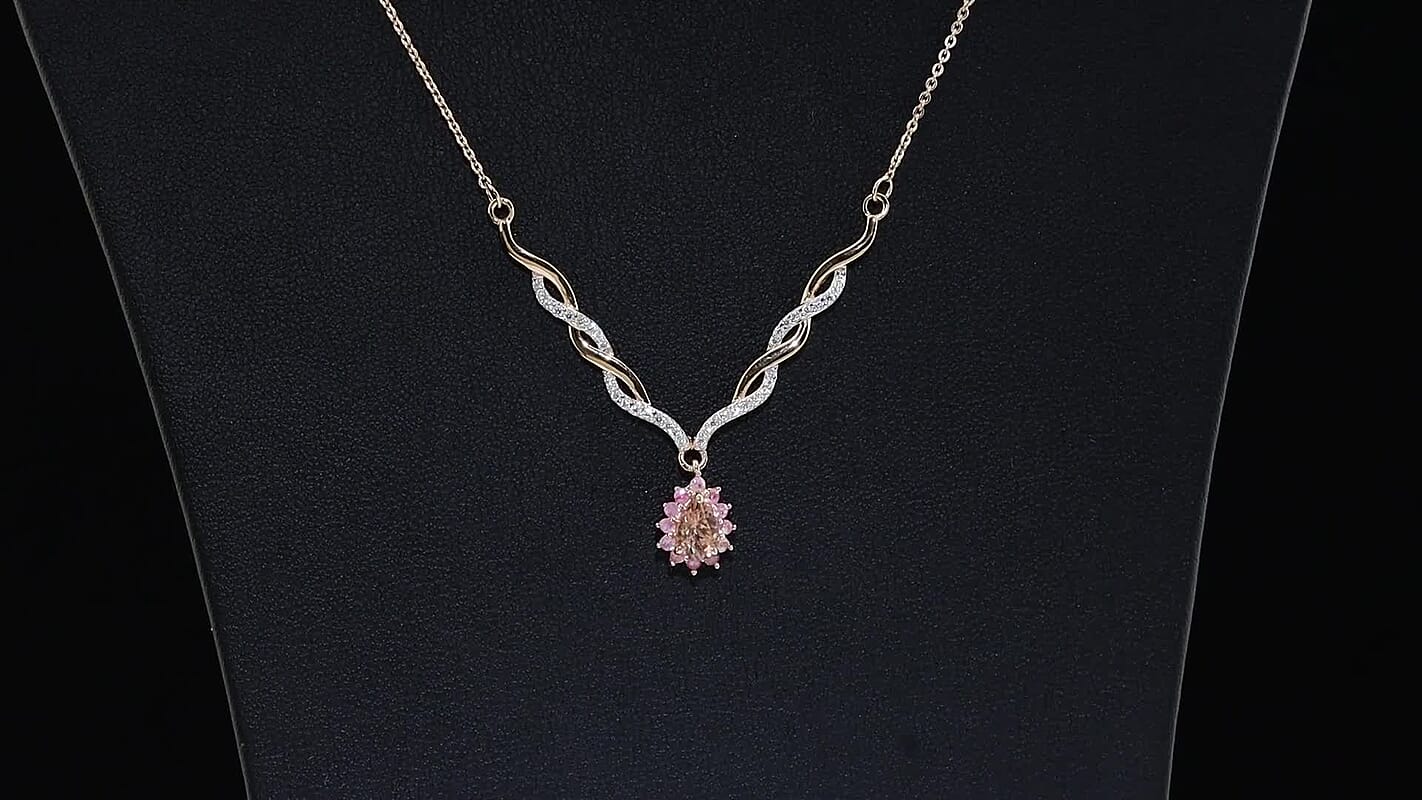 D'Joy Premium Blush Tourmaline, Multi Gemstone Blush Leafline Necklace (18 Inches) in 18K Vermeil RG Over Sterling Silver 1.00 ctw