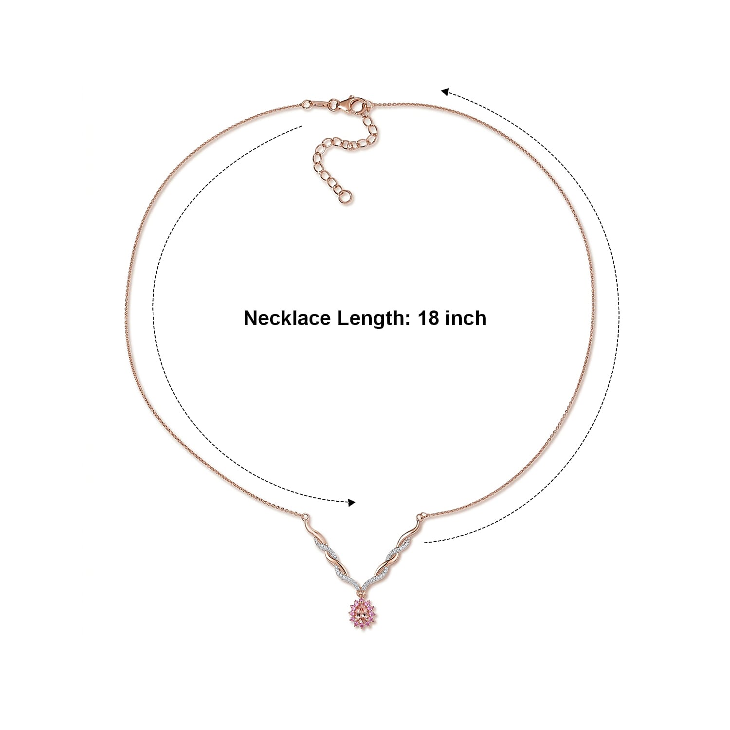 D'Joy Premium Blush Tourmaline and Multi Gemstone 1.00 ctw Blush Leafline Necklace in 18K Vermeil Rose Gold Over Sterling Silver (18 Inches)