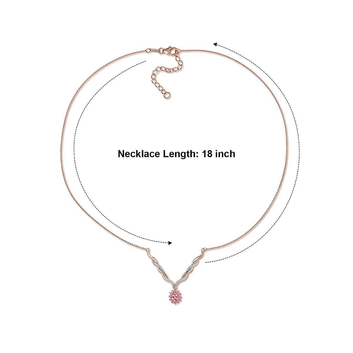 D'Joy Premium Blush Tourmaline and Multi Gemstone 1.00 ctw Blush Leafline Necklace in 18K Vermeil Rose Gold Over Sterling Silver (18 Inches) image number 2