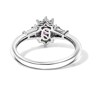 D'Joy Premium Blush Tourmaline and Moissanite 0.70 ctw Timeless Rose Halo Ring in Rhodium Over Sterling Silver (Size 10.0)