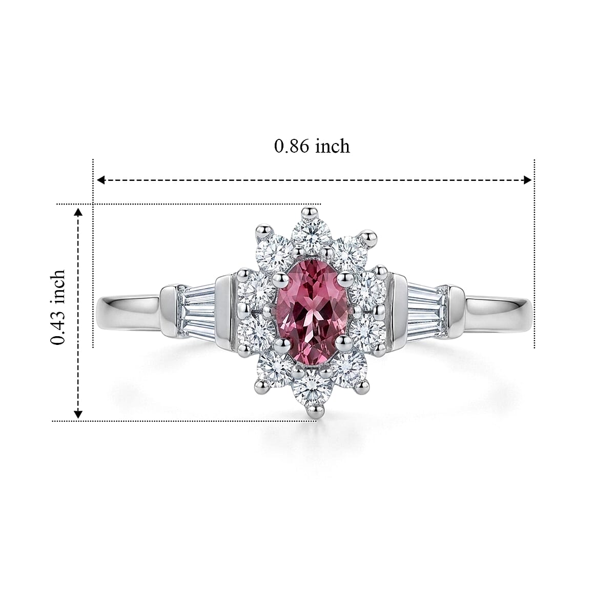 D'Joy Premium Blush Tourmaline and Moissanite 0.70 ctw Timeless Rose Halo Ring in Rhodium Over Sterling Silver (Size 10.0) image number 3