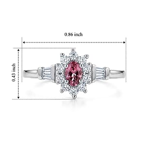 D'Joy Premium Blush Tourmaline and Moissanite 0.70 ctw Timeless Rose Halo Ring in Rhodium Over Sterling Silver (Size 10.0)