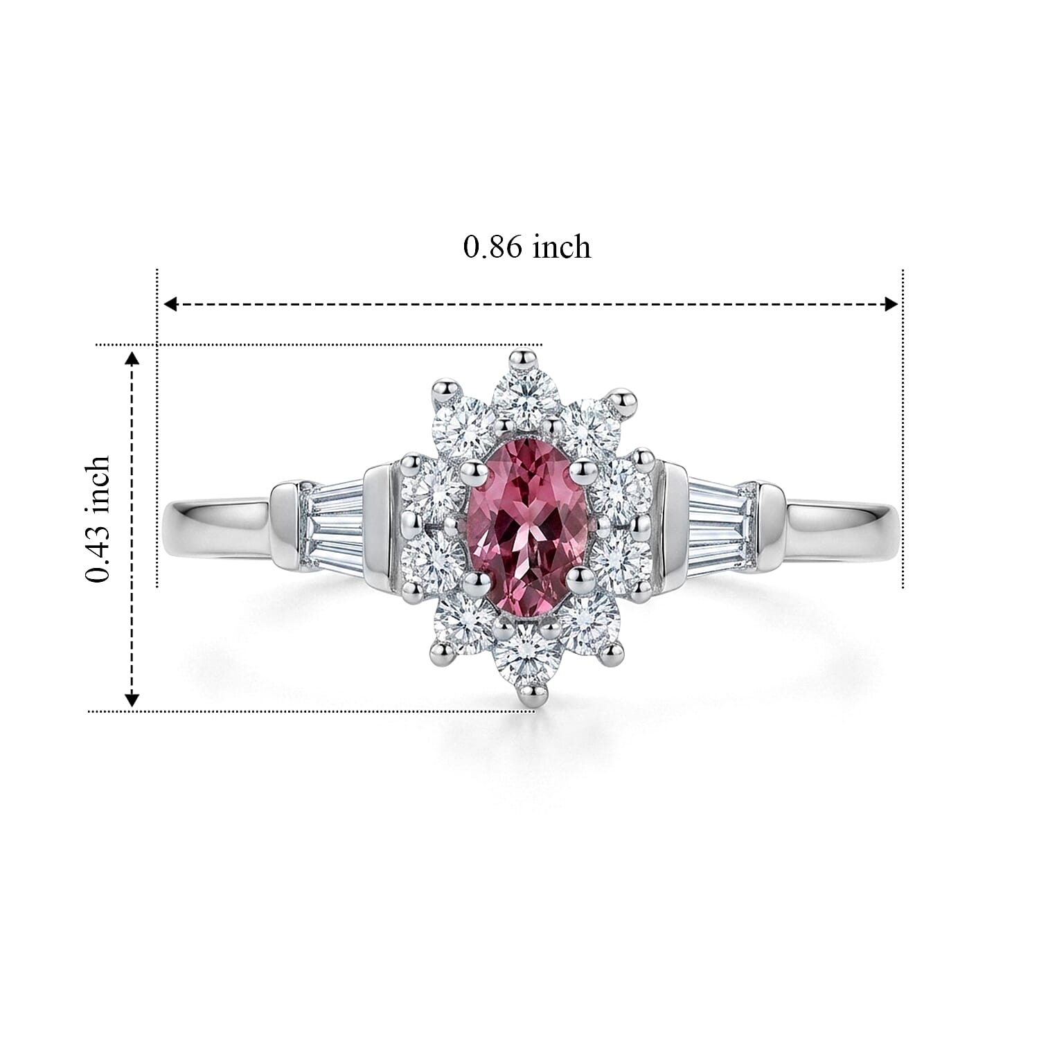 D'Joy Premium Blush Tourmaline and Moissanite 0.70 ctw Timeless Rose Halo Ring in Rhodium Over Sterling Silver (Size 5.0)
