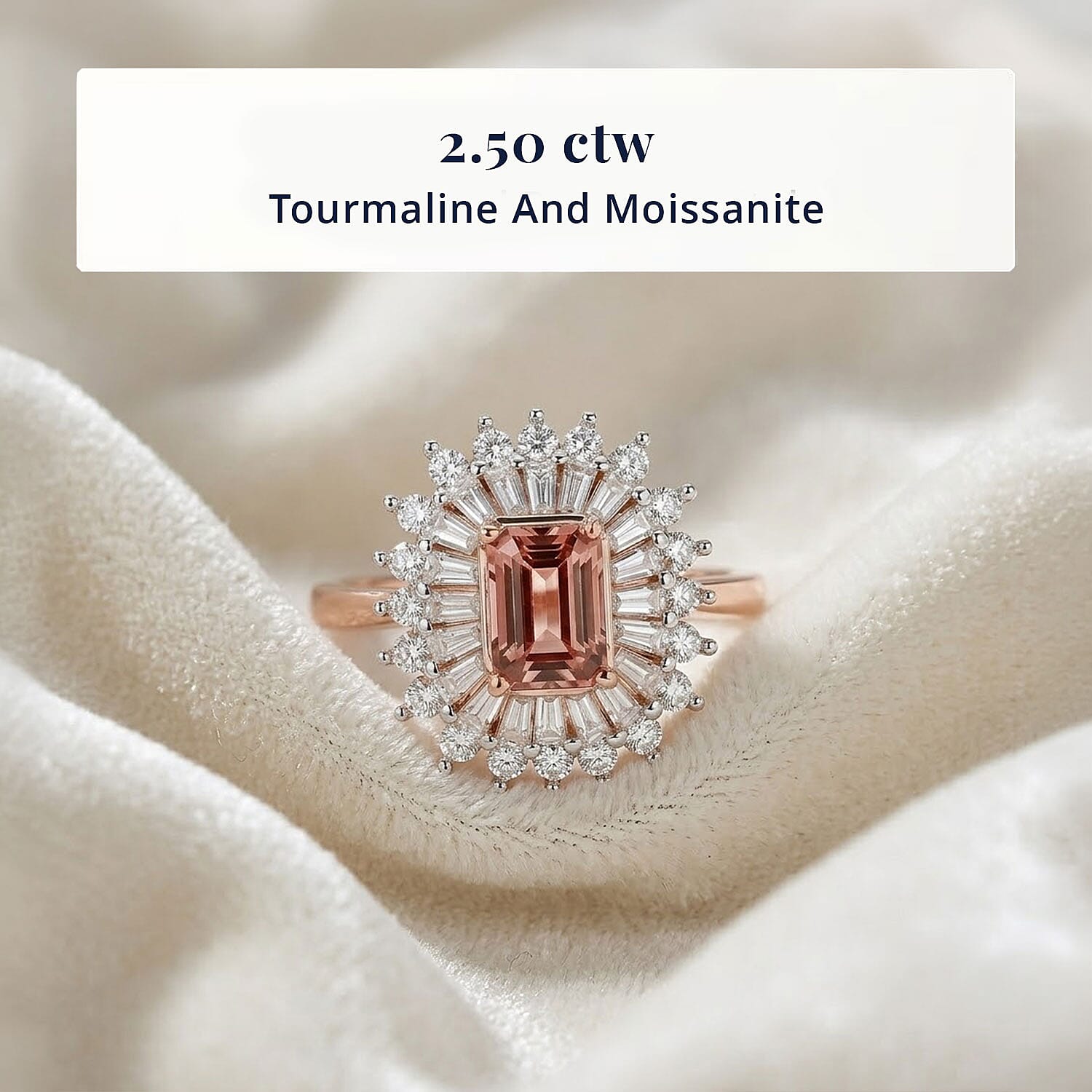 D'Joy Premium Blush Tourmaline and Moissanite 2.50 ctw Timeless Rose Crown Ring in 18K Vermeil Rose Gold Over Sterling Silver (Size 10.0)