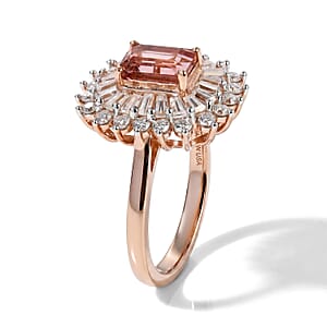 D'Joy Premium Blush Tourmaline and Moissanite 2.50 ctw Timeless Rose Crown Ring in 18K Vermeil Rose Gold Over Sterling Silver (Size 10.0)