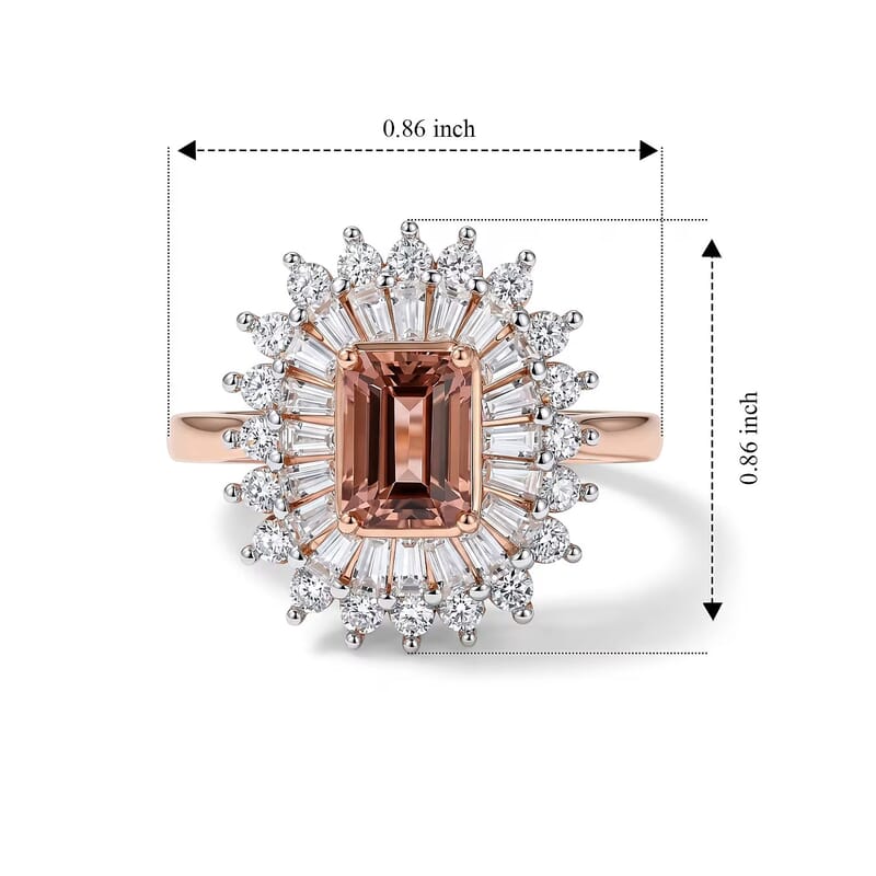 D'Joy Premium Blush Tourmaline and Moissanite 2.50 ctw Timeless Rose Crown Ring in 18K Vermeil Rose Gold Over Sterling Silver (Size 10.0)