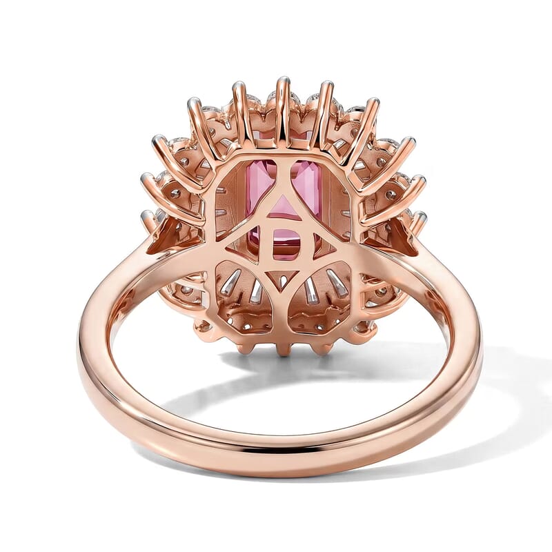 D'Joy Premium Blush Tourmaline and Moissanite 2.50 ctw Timeless Rose Crown Ring in 18K Vermeil Rose Gold Over Sterling Silver (Size 10.0)
