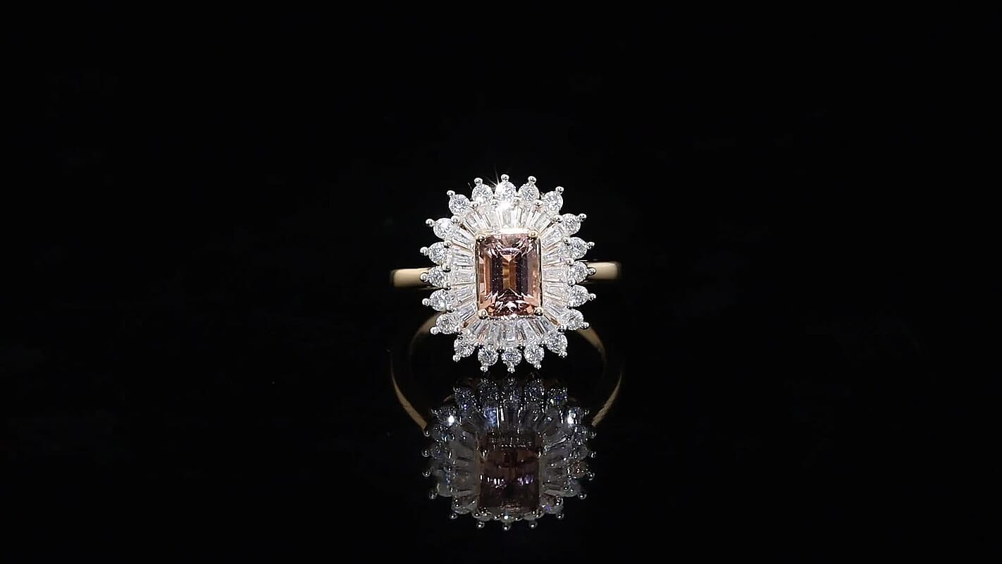 D'Joy Premium Blush Tourmaline, Moissanite Ring in 18K Vermeil RG Over Sterling Silver (Size 10.0) 2.50 ctw