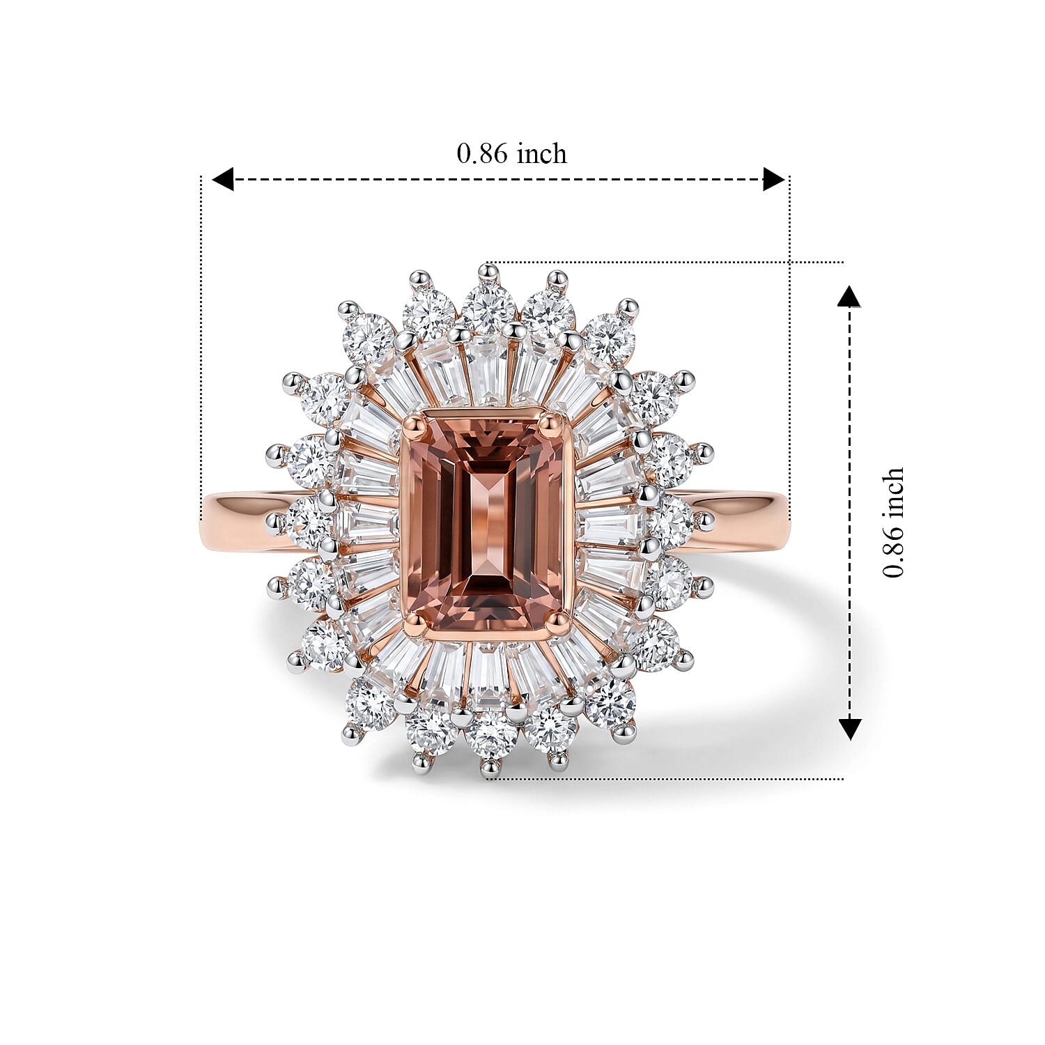D'Joy Premium Blush Tourmaline, Moissanite Ring in 18K Vermeil RG Over Sterling Silver (Size 10.0) 2.50 ctw