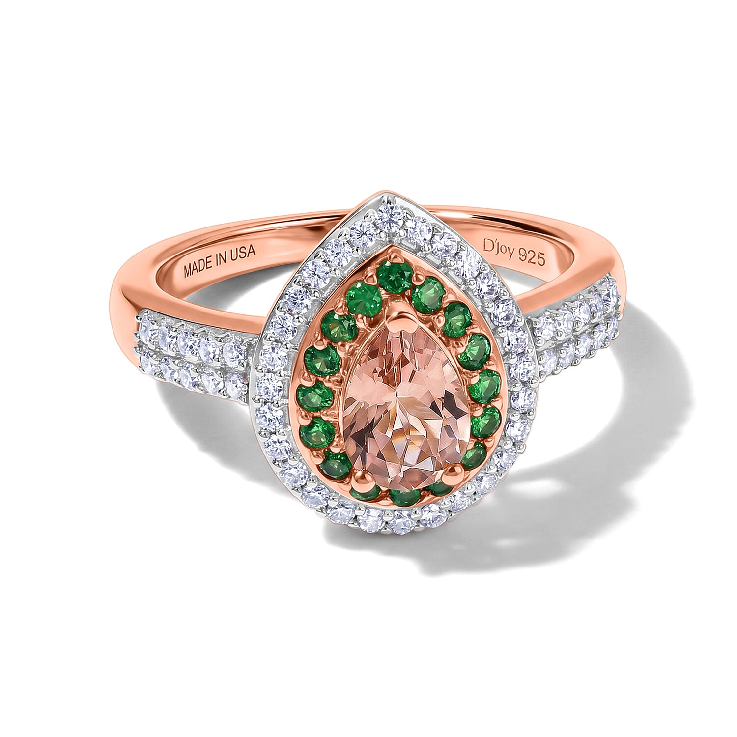 D'Joy Premium Blush Tourmaline and Multi Gemstone 1.50 ctw Blush Royale Pear Ring in 18K Vermeil Rose Gold Over Sterling Silver (Size 10.0)