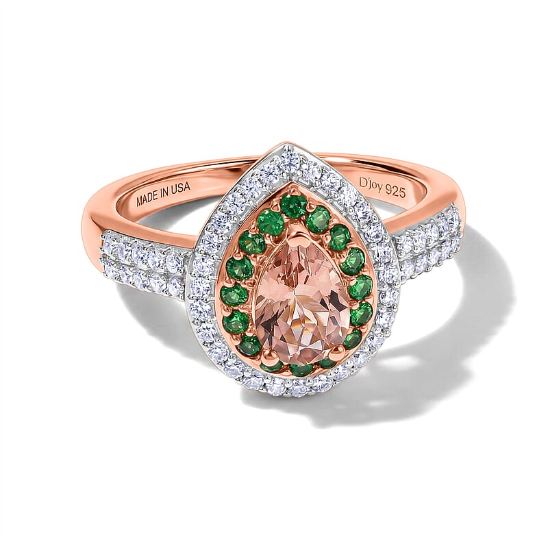 D'Joy Premium Blush Tourmaline and Multi Gemstone 1.50 ctw Blush Royale Pear Ring in 18K Vermeil Rose Gold Over Sterling Silver (Size 10.0)