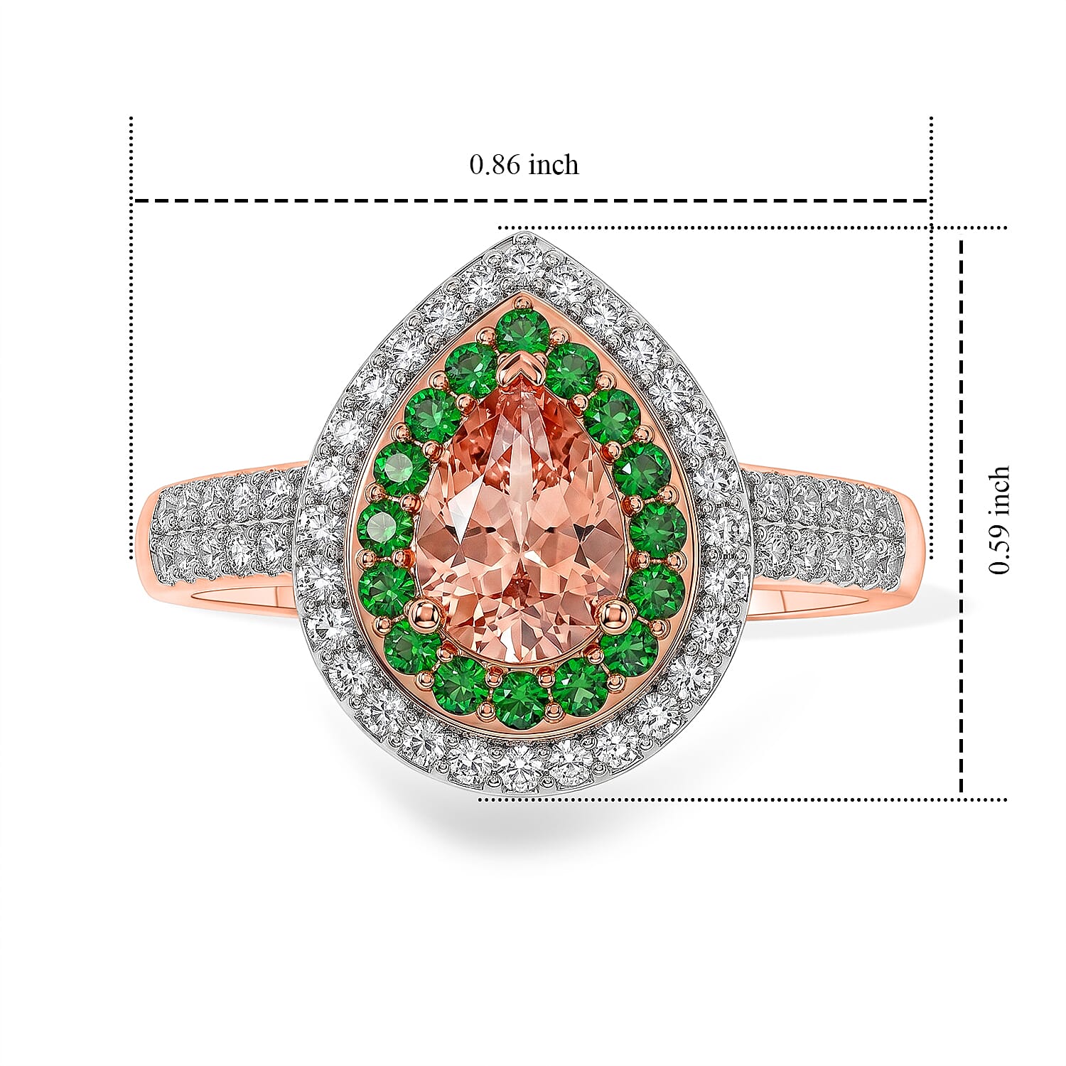 D'Joy Premium Blush Tourmaline and Multi Gemstone 1.50 ctw Blush Royale Pear Ring in 18K Vermeil Rose Gold Over Sterling Silver (Size 10.0)