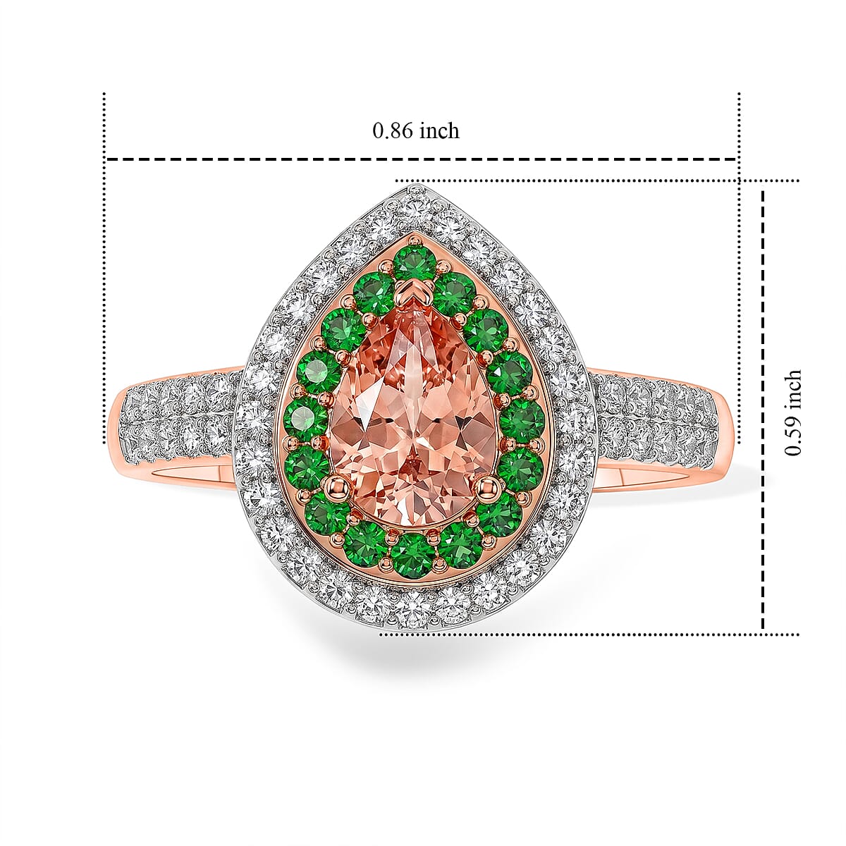 D'Joy Premium Blush Tourmaline and Multi Gemstone 1.50 ctw Blush Royale Pear Ring in 18K Vermeil Rose Gold Over Sterling Silver (Size 10.0) image number 3