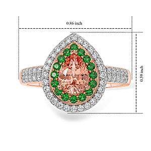 D'Joy Premium Blush Tourmaline and Multi Gemstone 1.50 ctw Blush Royale Pear Ring in 18K Vermeil Rose Gold Over Sterling Silver (Size 10.0)