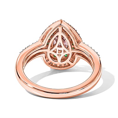 D'Joy Premium Blush Tourmaline and Multi Gemstone 1.50 ctw Blush Royale Pear Ring in 18K Vermeil Rose Gold Over Sterling Silver (Size 10.0)