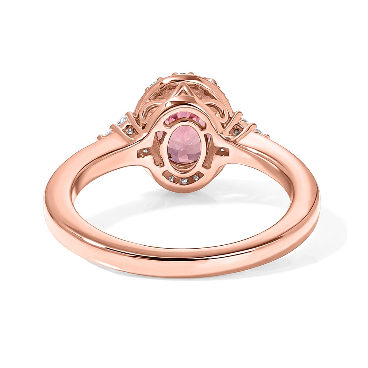 Premium Blush Tourmaline, Luxuriant Lab Grown Diamond (G-H, SI) (0.17 cts) Ring in 18K Vermeil RG Over Sterling Silver (Size 10.0) 1.50 ctw image number 4