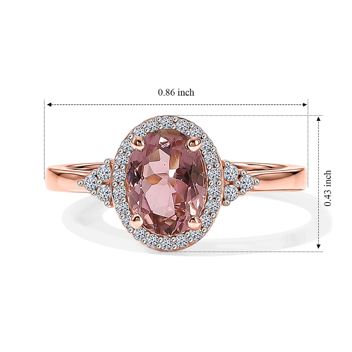 Premium Blush Tourmaline, Luxuriant Lab Grown Diamond (G-H, SI) (0.17 cts) Ring in 18K Vermeil RG Over Sterling Silver (Size 10.0) 1.50 ctw image number 5