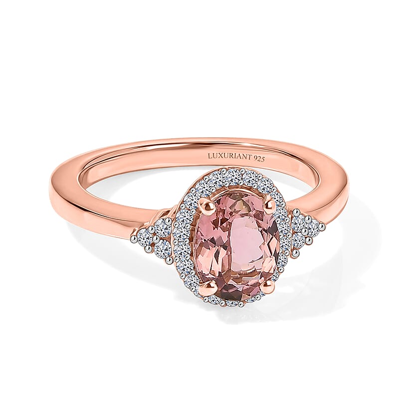Premium Blush Tourmaline and Luxuriant Lab Grown Diamond (G-H, SI) (0.17 cts) 1.50 ctw Timeless Blush Halo Ring in 18K Vermeil Rose Gold Over Sterling Silver (Size 6.0)