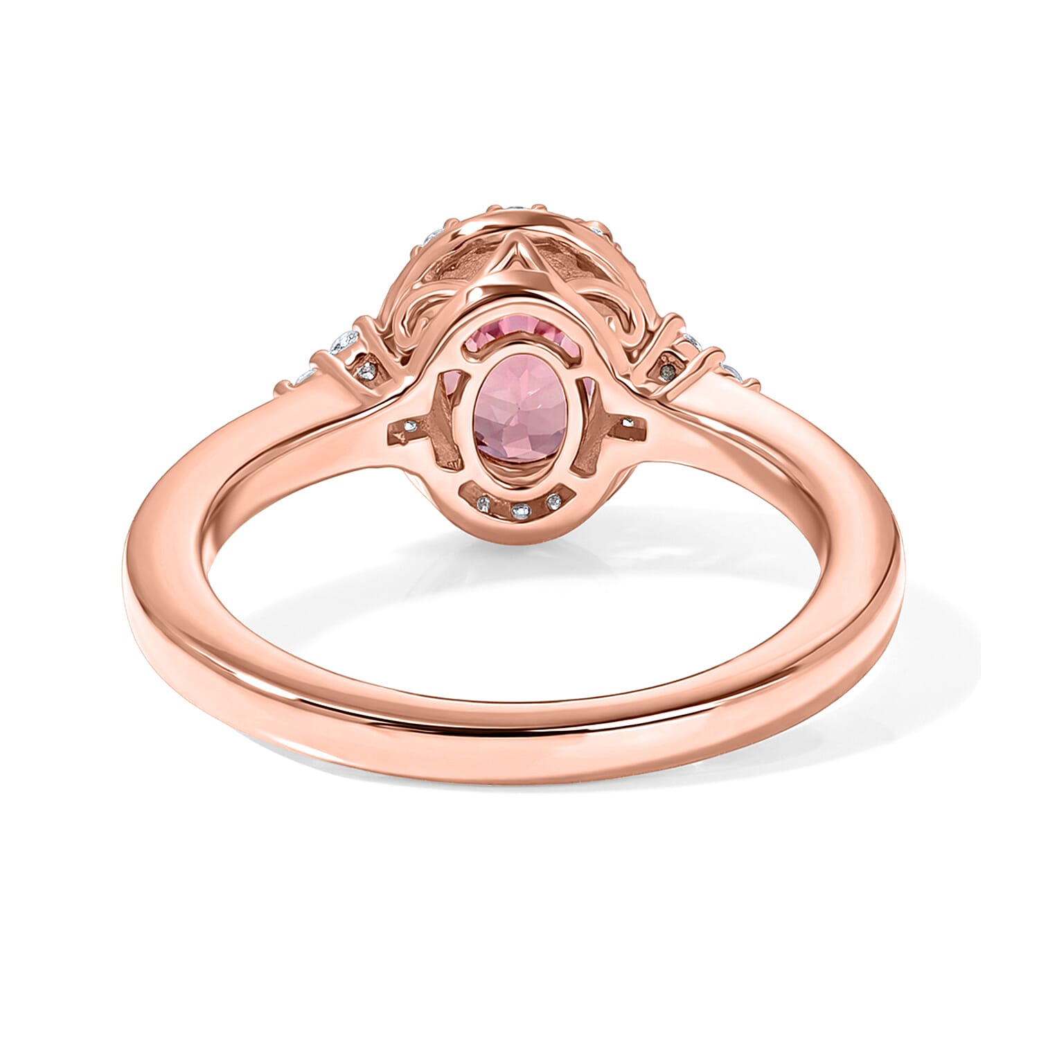 Premium Blush Tourmaline and Luxuriant Lab Grown Diamond (G-H, SI) (0.17 cts) 1.50 ctw Timeless Blush Halo Ring in 18K Vermeil Rose Gold Over Sterling Silver (Size 6.0)
