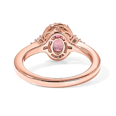 Premium Blush Tourmaline and Luxuriant Lab Grown Diamond (G-H, SI) (0.17 cts) 1.50 ctw Timeless Blush Halo Ring in 18K Vermeil Rose Gold Over Sterling Silver (Size 6.0)