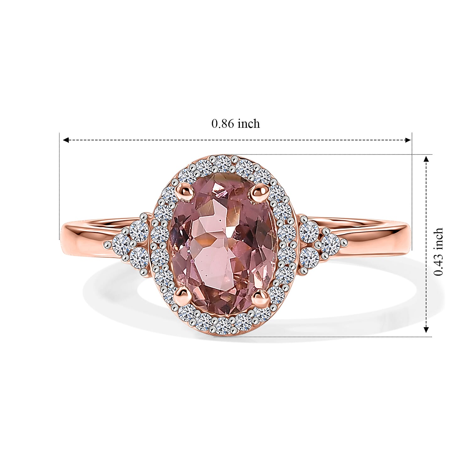 Premium Blush Tourmaline and Luxuriant Lab Grown Diamond (G-H, SI) (0.17 cts) 1.50 ctw Timeless Blush Halo Ring in 18K Vermeil Rose Gold Over Sterling Silver (Size 6.0)