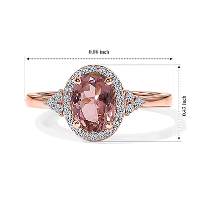 Premium Blush Tourmaline and Luxuriant Lab Grown Diamond (G-H, SI) (0.17 cts) 1.50 ctw Timeless Blush Halo Ring in 18K Vermeil Rose Gold Over Sterling Silver (Size 6.0)