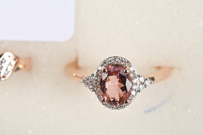 Premium Blush Tourmaline and Luxuriant Lab Grown Diamond (G-H, SI) (0.17 cts) 1.50 ctw Timeless Blush Halo Ring in 18K Vermeil Rose Gold Over Sterling Silver (Size 6.0)