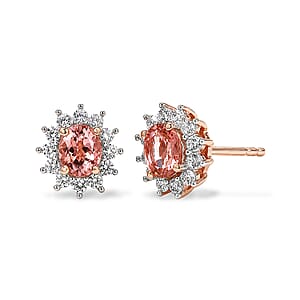 D'Joy Premium Blush Tourmaline and White Zircon 1.30 ctw Sparkle Stud Earrings in 18K Vermeil Rose Gold Over Sterling Silver