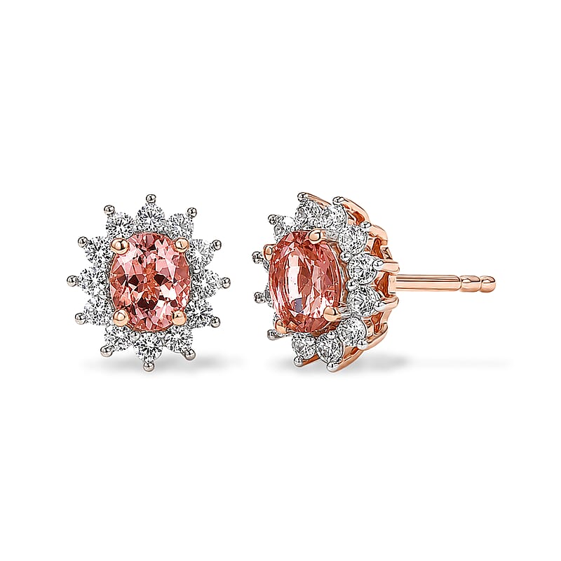 D'Joy Premium Blush Tourmaline and White Zircon 1.30 ctw Sparkle Stud Earrings in 18K Vermeil Rose Gold Over Sterling Silver
