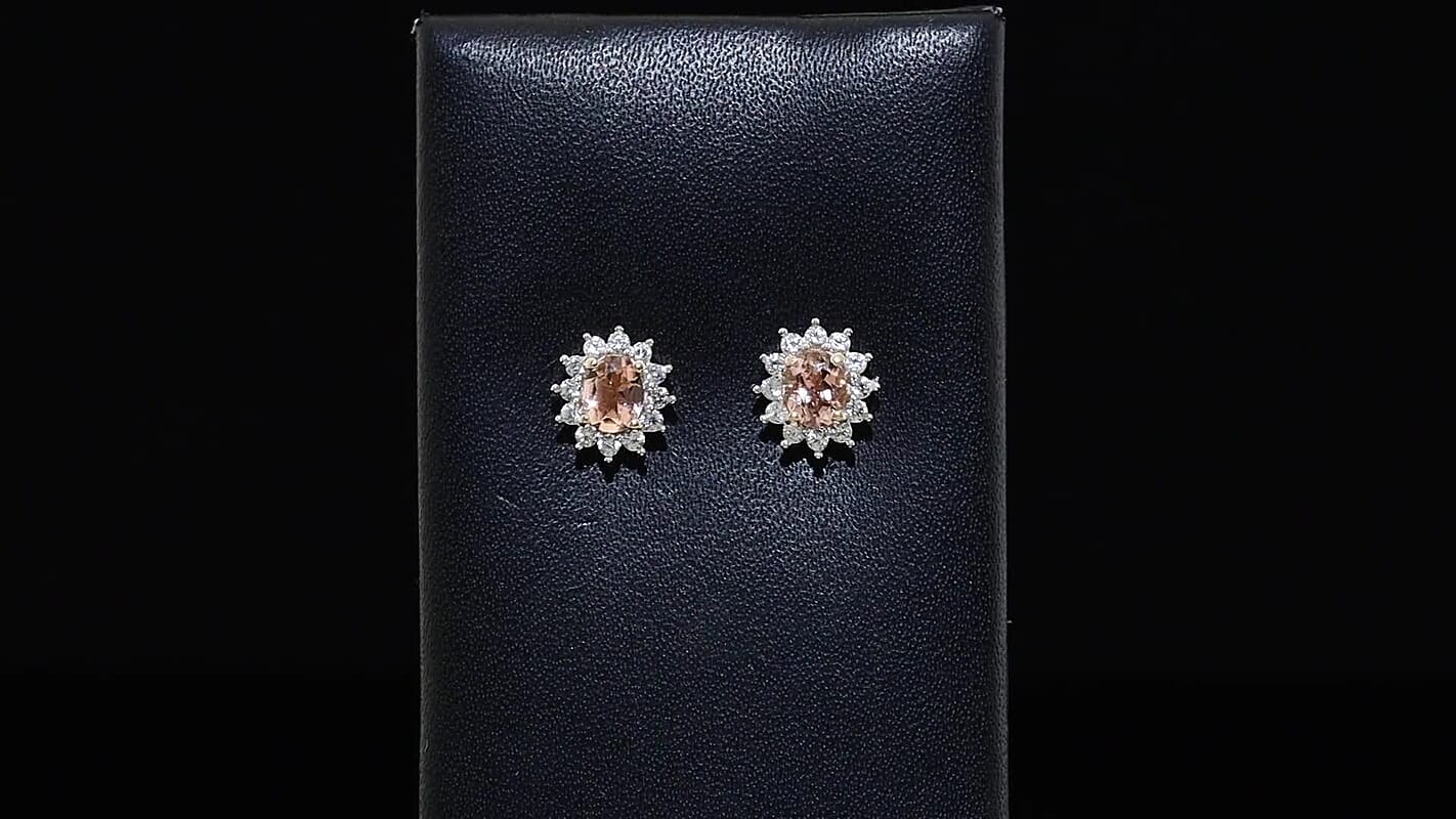 D'Joy Premium Blush Tourmaline, White Zircon Sparkle Stud Earrings in 18K Vermeil RG Over Sterling Silver 1.30 ctw