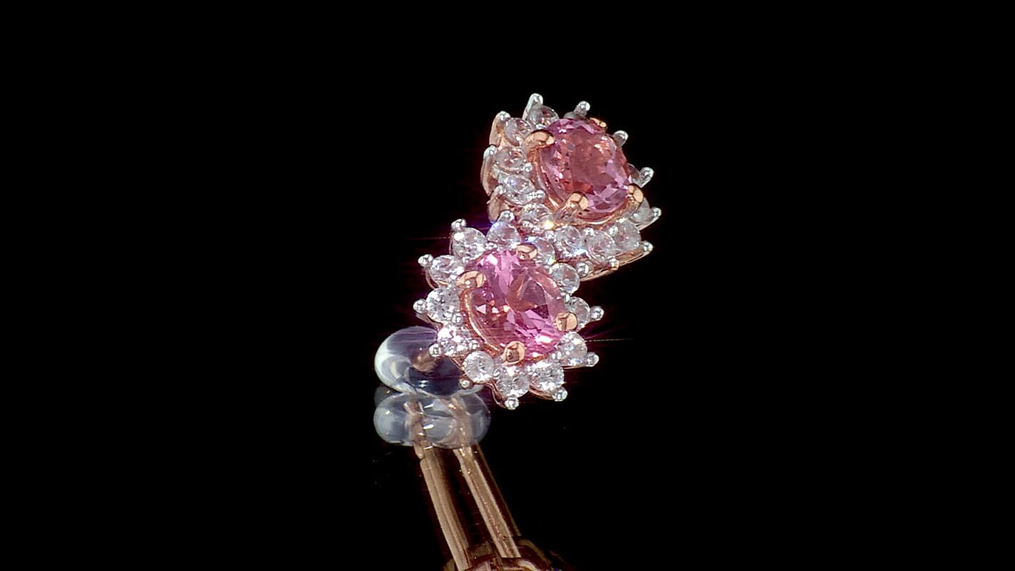 D'Joy Premium Blush Tourmaline, White Zircon Sparkle Stud Earrings in 18K Vermeil RG Over Sterling Silver 1.30 ctw