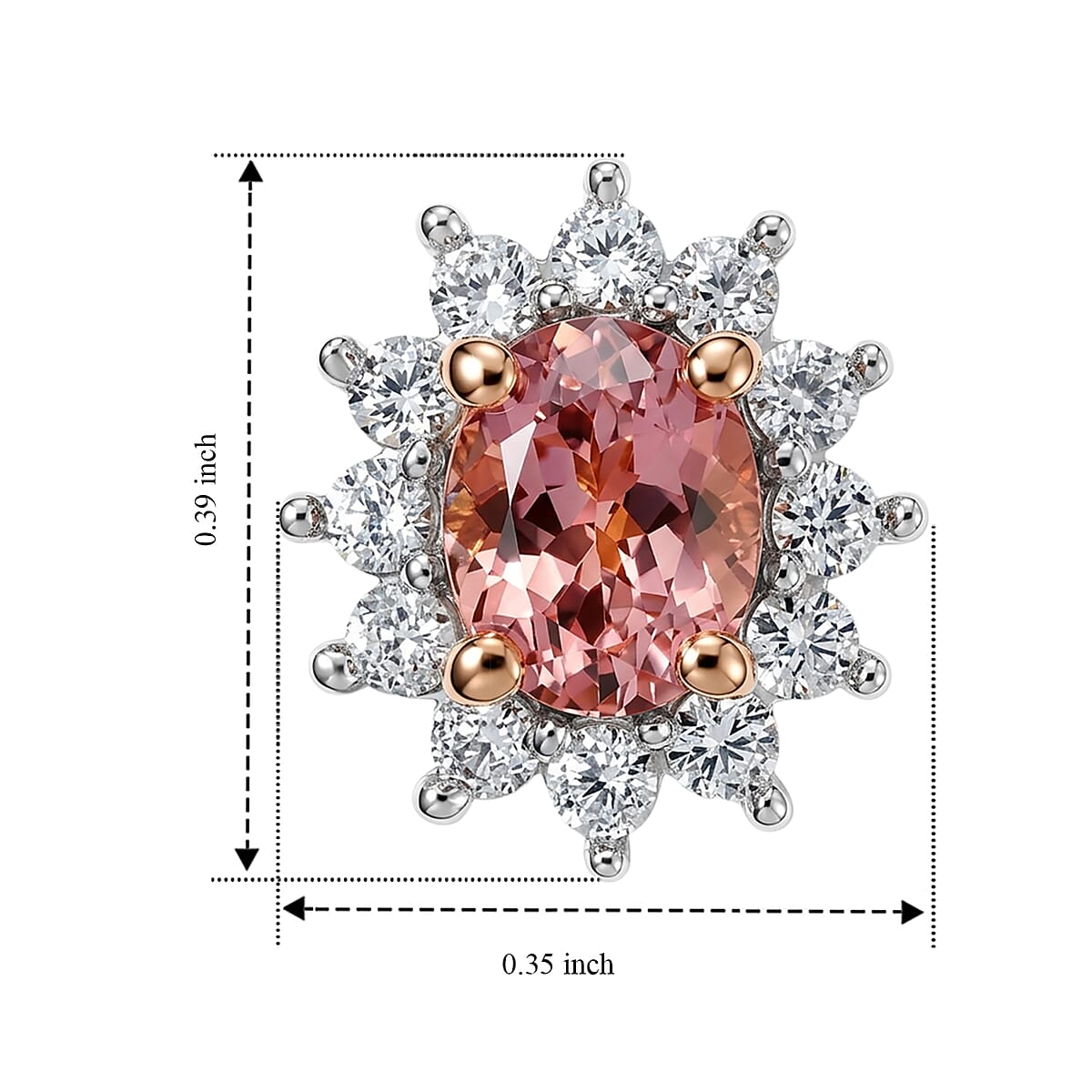 D'Joy Premium Blush Tourmaline and White Zircon 1.30 ctw Sparkle Stud Earrings in 18K Vermeil Rose Gold Over Sterling Silver image number 2