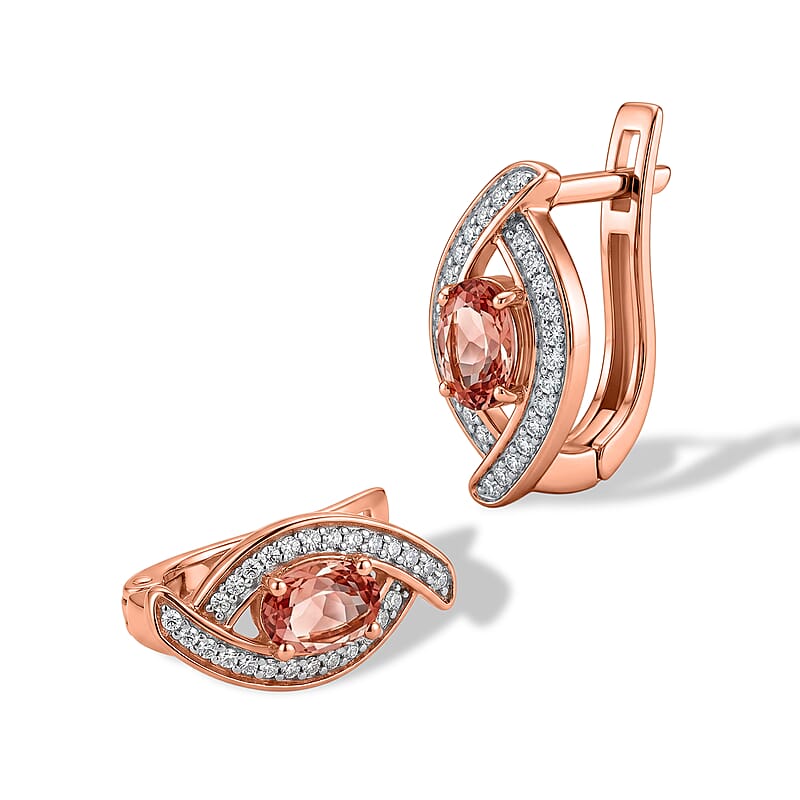 D'Joy Premium Blush Tourmaline and Moissanite 0.75 ctw Crossover Earrings in 18K Vermeil Rose Gold Over Sterling Silver