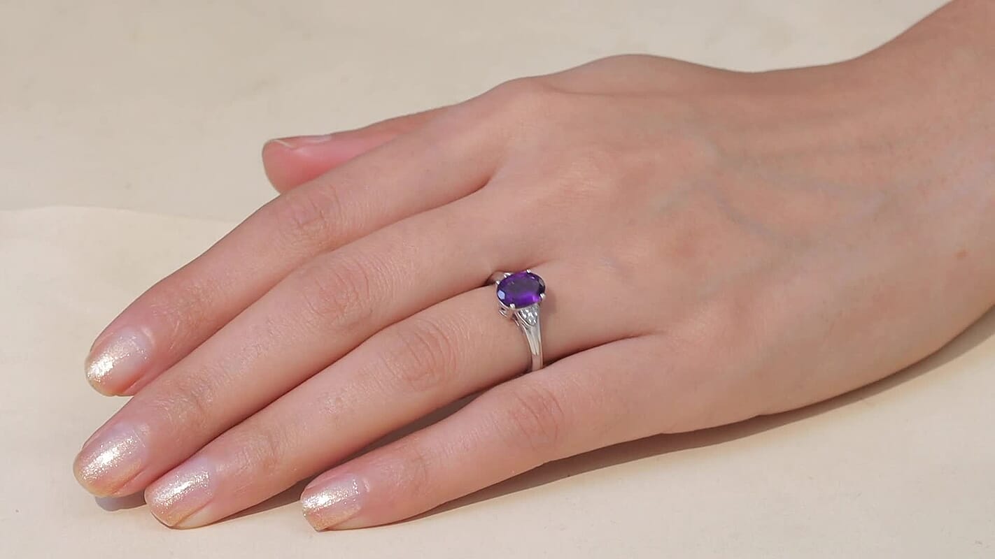 D'Joy African Amethyst, White Zircon Ring in Platinum Over Sterling Silver (Size 10) 1.75 ctw