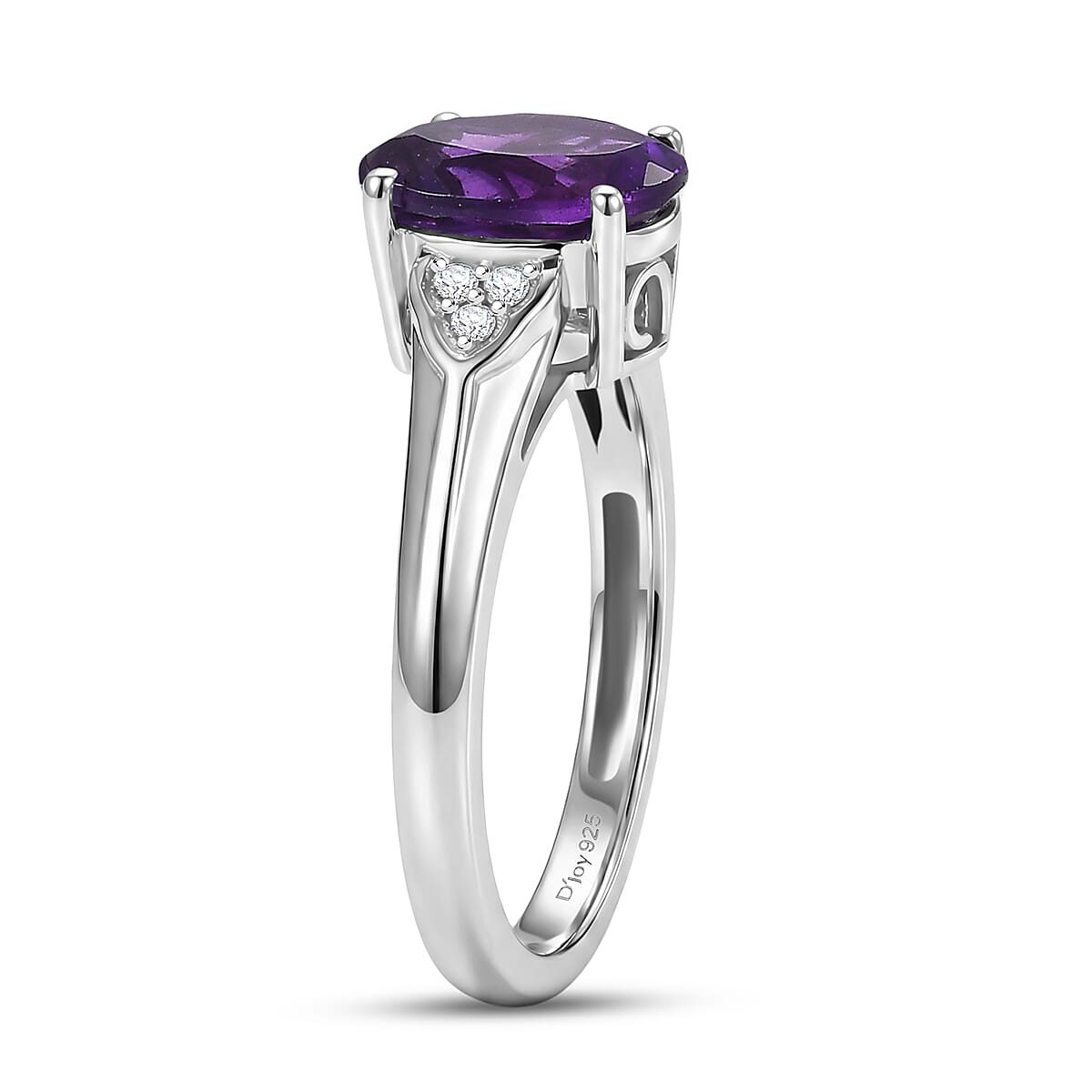 D'Joy African Amethyst, White Zircon Ring in Platinum Over Sterling Silver (Size 10) 1.75 ctw image number 3
