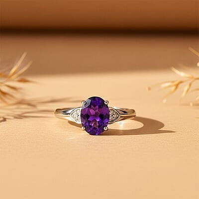 D'Joy African Amethyst and White Zircon 1.75 ctw Ring in Platinum Over Sterling Silver (Size  11.0)