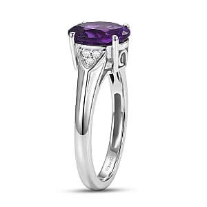 D'Joy African Amethyst, White Zircon Ring in Platinum Over Sterling Silver (Size 10) 1.75 ctw