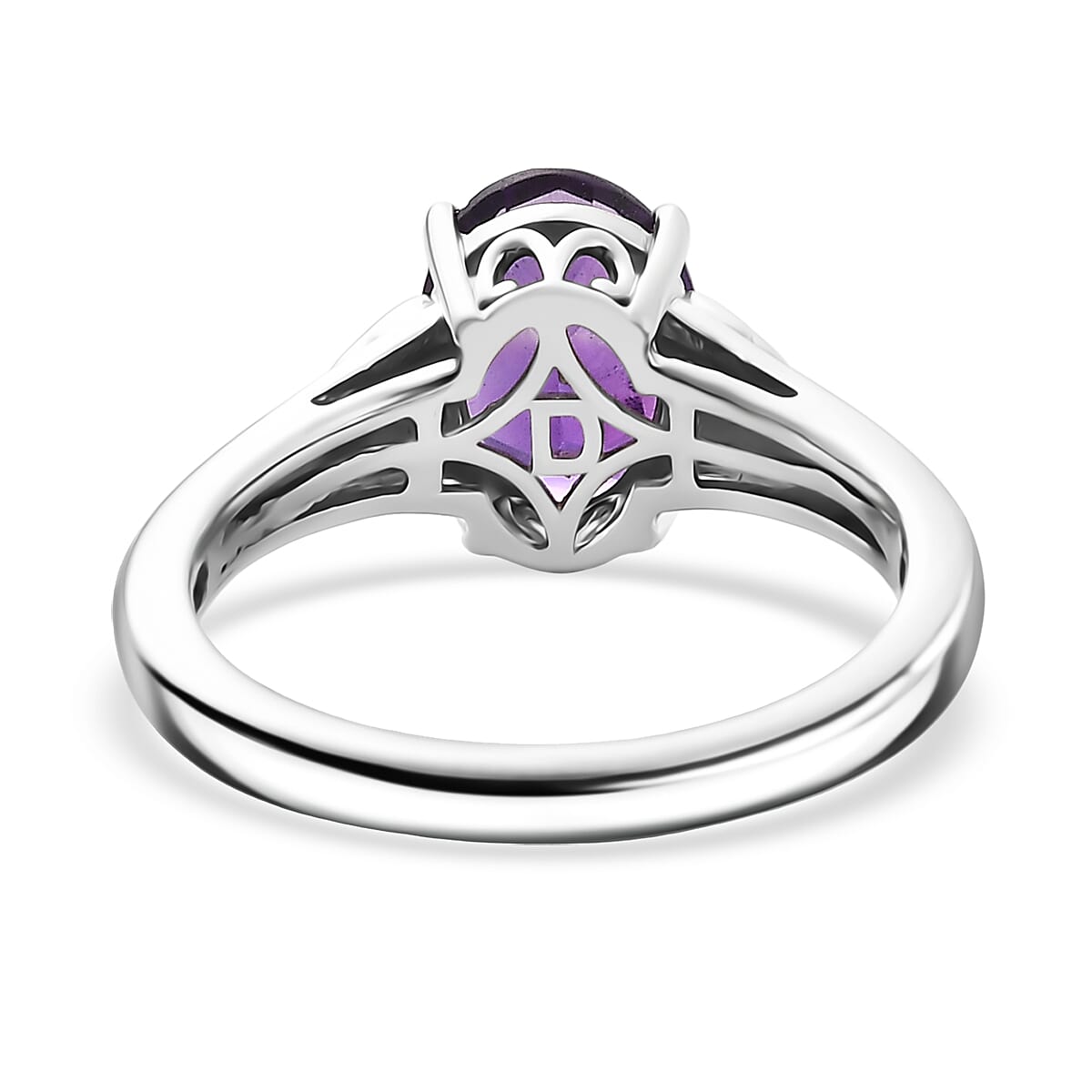 D'Joy African Amethyst and White Zircon 1.75 ctw Ring in Platinum Over Sterling Silver (Size  6.0) image number 4