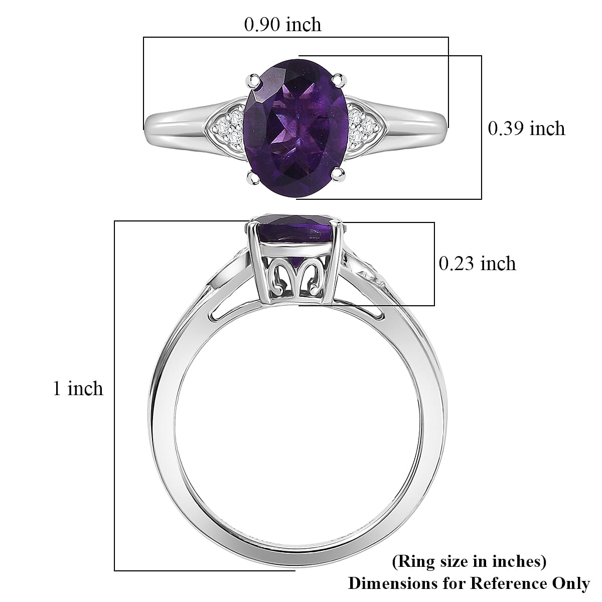 D'Joy African Amethyst and White Zircon 1.75 ctw Ring in Platinum Over Sterling Silver (Size  6.0) image number 5