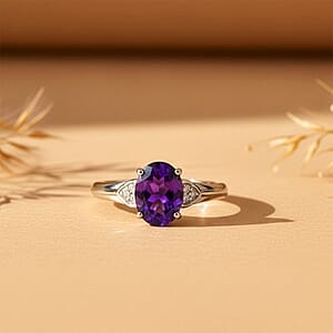 D'Joy African Amethyst, White Zircon Ring in Platinum Over Sterling Silver (Size 10) 1.75 ctw