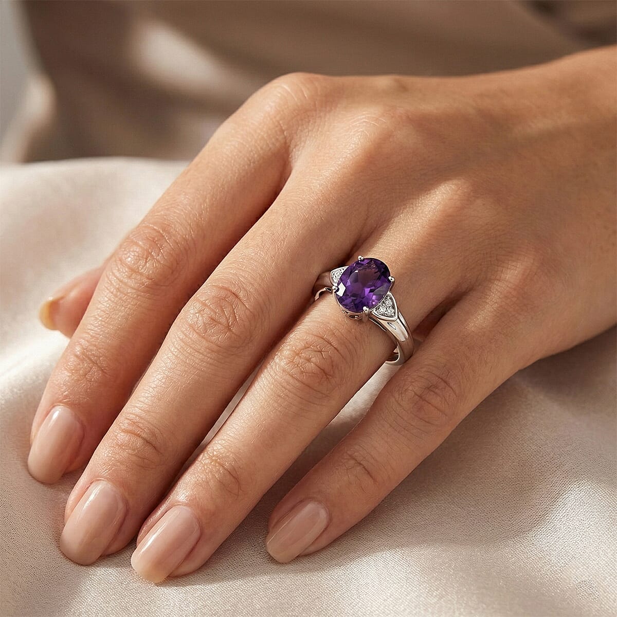 D'Joy African Amethyst, White Zircon Ring in Platinum Over Sterling Silver (Size 10) 1.75 ctw image number 2