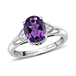 D'Joy African Amethyst, White Zircon Ring in Platinum Over Sterling Silver (Size 10) 1.75 ctw