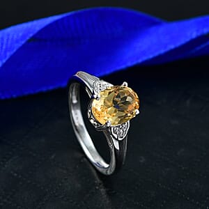 D'Joy Brazilian Citrine and White Zircon 2.00 ctw Ring in Platinum Over Sterling Silver (Size  10.0)